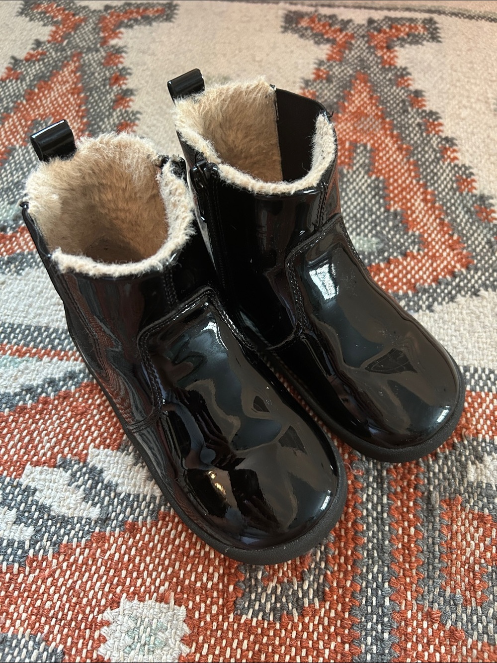 Only worn a few times! Old Soles Black Patent Kids Boots with Faux Fur